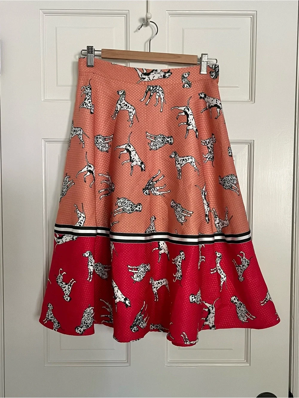 Hutch Dalmatian Print Two-Tone A-Line Skirt in Coral and Red